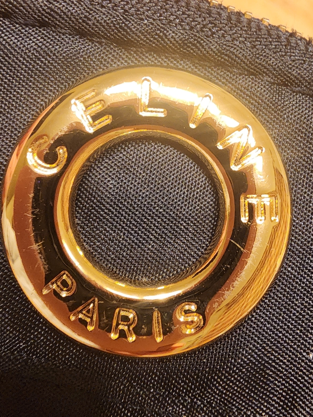 black nylon Celine cosmetic pouch featuring a gold-toned logo ring - Picture 2 of 9